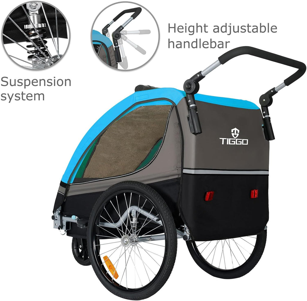 Tiggo S2 Rimorchio per Bambini con Sospensioni Jogger 2 in 1 Passeggino Bicicletta Rimorchio Girevole a 360°
