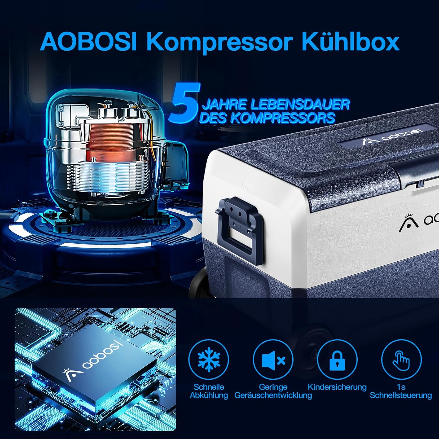 AAOBOSI Frigo Box a Compressore 36 L, Frigo Portatile per Auto con Controllo App WiFi, 12/24 V e 100-240 V, fino a -20 °C per Auto, Camion, Barca, Camper, Campeggio, Doppia Zona