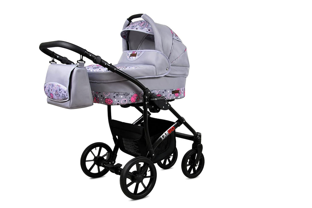 BabyLux Largo 2-in-1 Baby Kinderwagen Tief und Kinderwagen mit Zubehör Verstellbar und faltbar Aluminiumkonstruktion Wasserdicht Nicht abnehmbare Räder Brown Cream White Frame