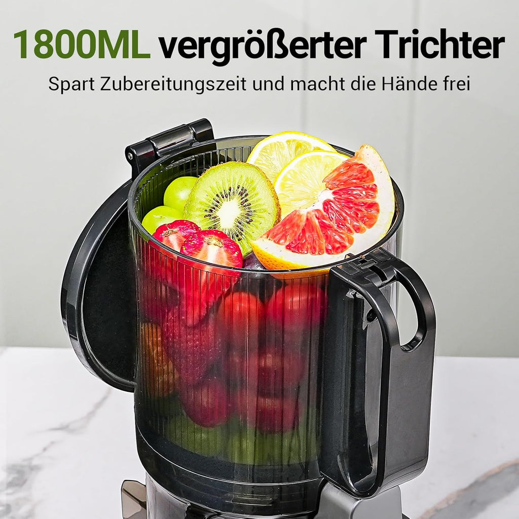 AMZCHEF Estrattore di Succo Automatico Tutto in Uno, Apertura da 135MM e Spremiagrumi da 1,8L per Frutta e Verdura, Estrattore di Succo Lento 250W Vincitore del Test con Triplo Filtro - Nero