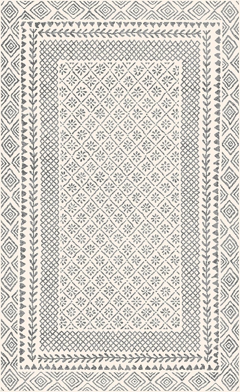 Surya Monaco Tappeto Soggiorno Boho, Grande Tappeto Camera da Letto 200x274 cm - Tappeto per Sala da Pranzo con Motivo Geometrico, Tappeto Soggiorno Moderno Scandinavo in Beige, Grigio Carbone