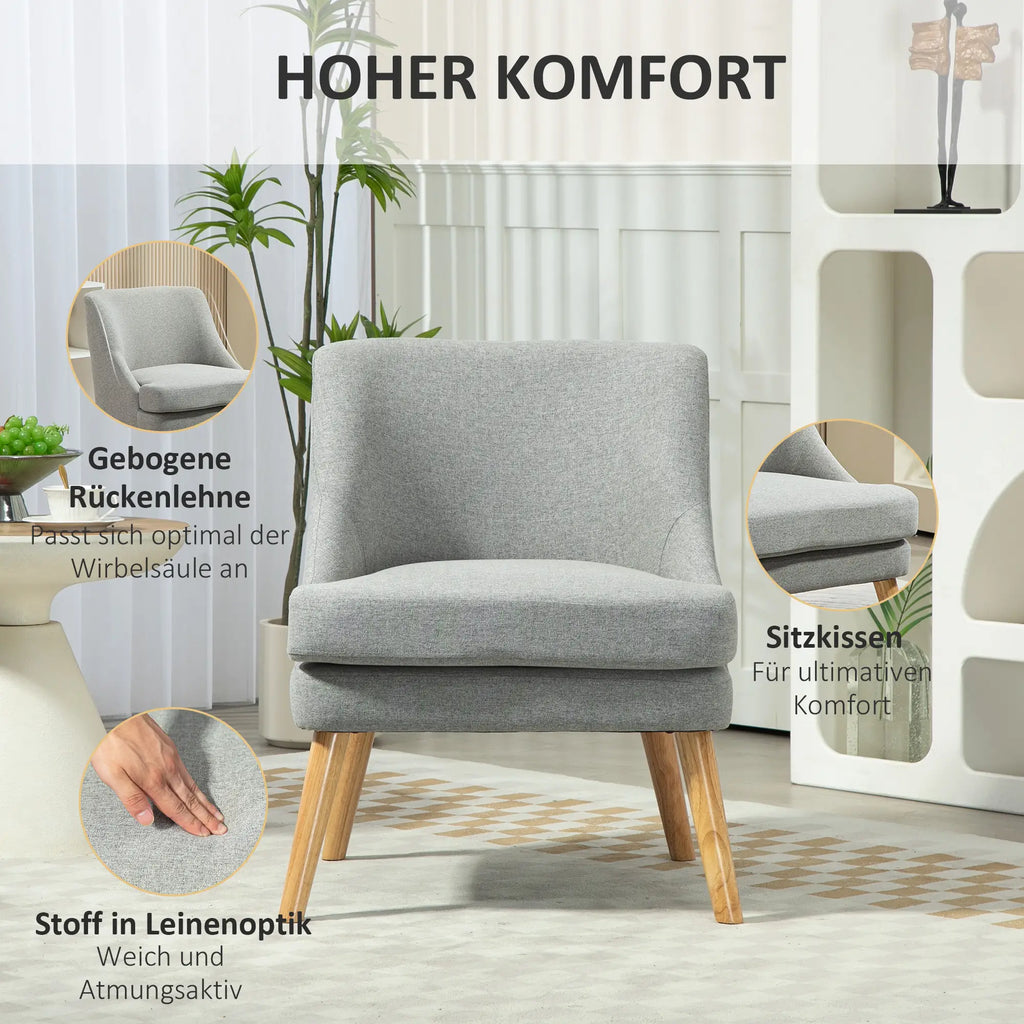 HOMCOM Sedia Imbottita Design Scandinavo Poltroncina Grigio Chiaro