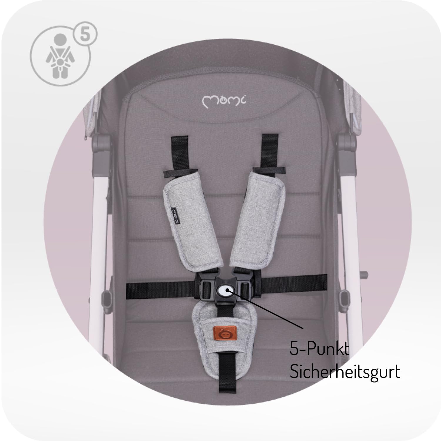 MOMI ESTELLE Kinderwagen für Kinder ab 6 Monat bis zu max körpergewicht von 15 kg, klappbar auf die Maße 65 x 51 x 21 cm, gewicht 7,5 kg, 5-Punkt-Sicherheitsgurt, koffer, grau-gold, Räder 6''/6,5''