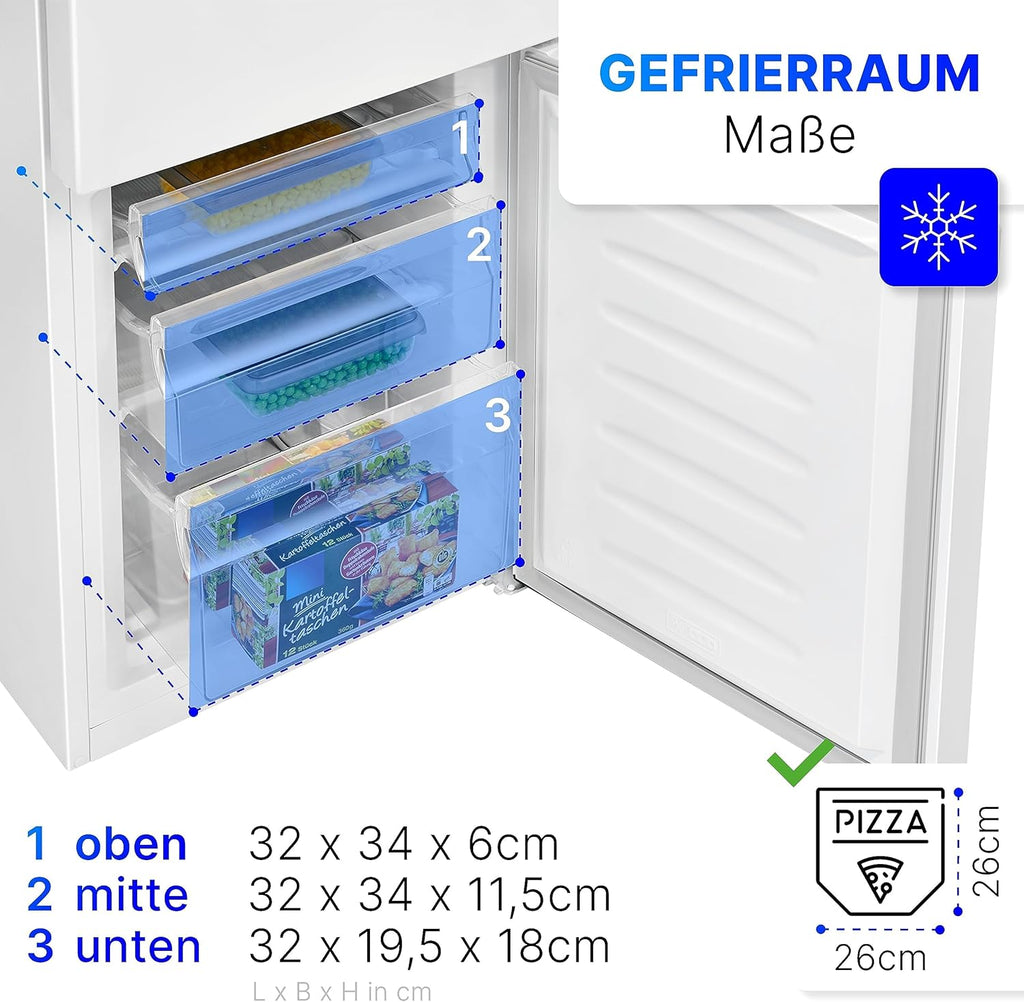 Bomann Frigo-Congelatore KG 320.2, 143 cm di Altezza, Frigo-Congelatore con Capacità 175 Litri, 3 Ripiani e 3 Cassetti, Cerniera della Porta Reversibile, Frigo-Congelatore Silenzioso 39 dB, Nero