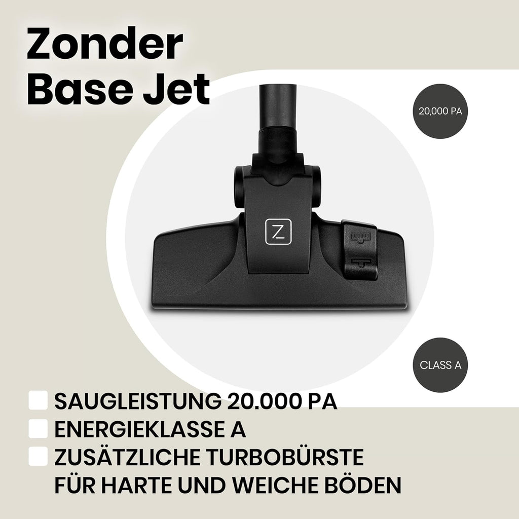 ZEEGMA Zonder Base Jet Staubsauger beutellos mit Set von Aufstzen, Leistung 899W Saugleistung 20 000 Pa, Zyklontechnologie, Turbobürste, 2 HEPA Filter, Staubbehlter 2L