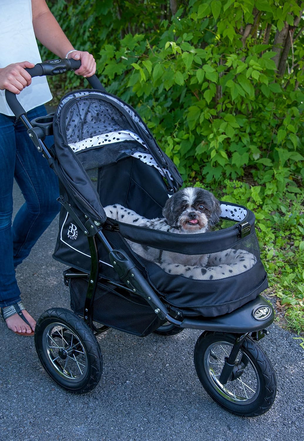 Passeggino per animali domestici No-Zip NV per cani/gatti, ingresso senza cerniera, facile chiusura con una mano, pneumatici con riempimento in gel, imbottitura in peluche + copertura antipioggia inclusi, 3 colori