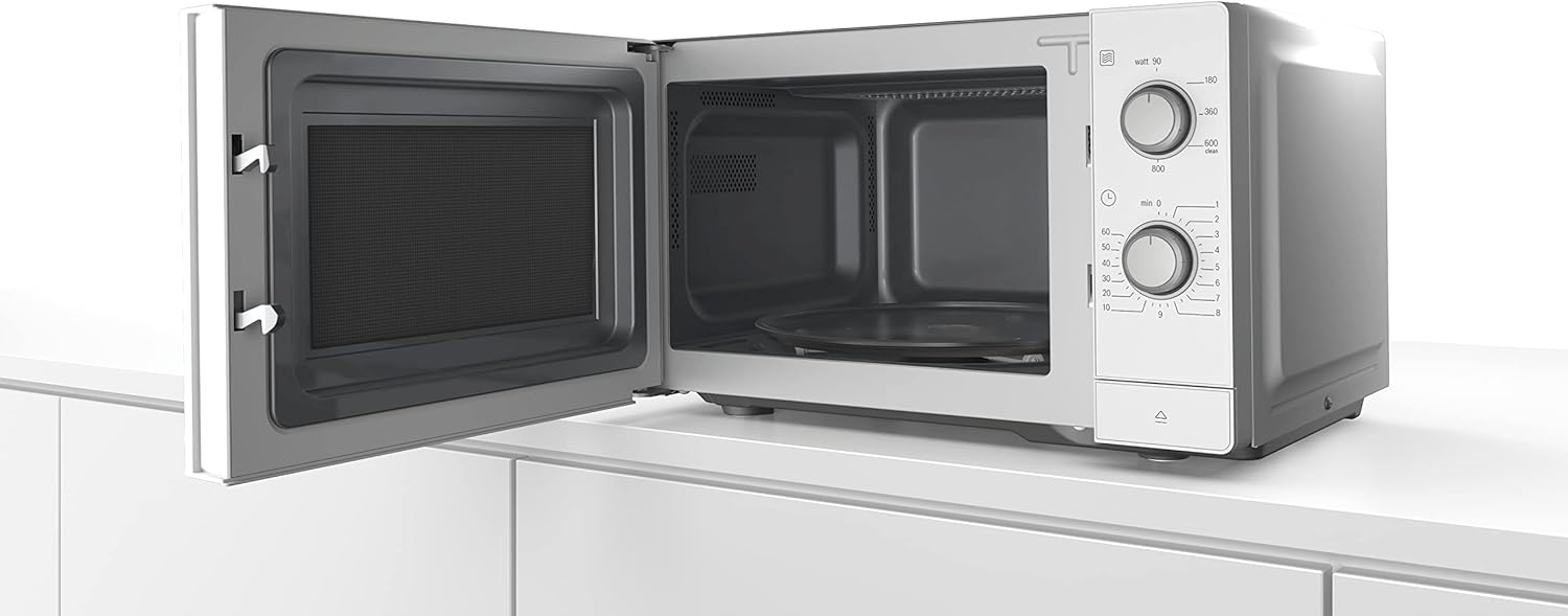 Bosch FFL023MS2 Serie 2 Microonde, 26 x 44 cm, 800 W, Piatto girevole 27 cm, Cerniera porta a sinistra, AutoPilot 7 Programmi automatici, Supporto per la pulizia, Display LED touch, Acciaio inossidabile