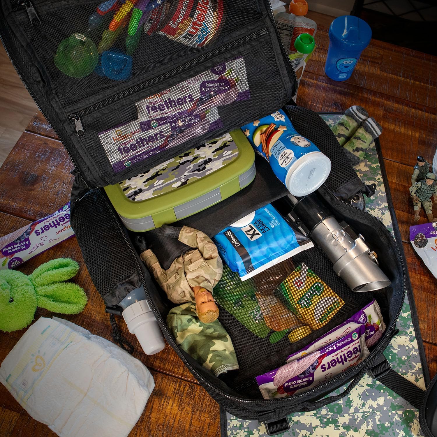 ActiveDoodie Wickeltasche mit taktischer Vorteilspackung, Wickelunterlage, Kinderwagengurte, Babyflaschen-Tasche, Dad Squad Patches, Herren-Wickeltasche