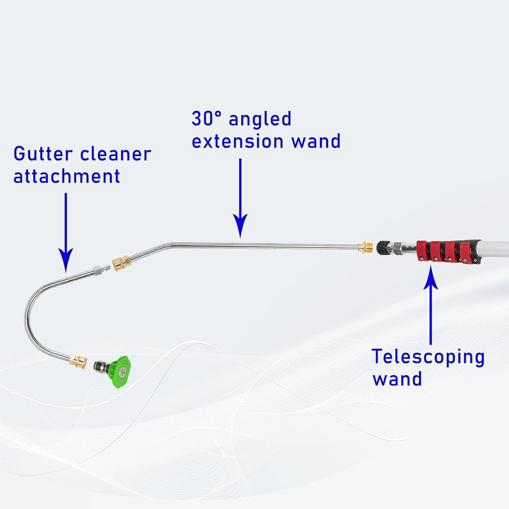 M MINGLE Teleskop-Hochdruckreiniger-Zauberstab, 6 m, Aluminium, Hochleistungsreiniger, Teleskop-Sprühstab mit 2 Verlängerungsstäben, 5 Sprühdüsenspitzen, 2 Kupplungen und Stützriemen, 4000 PSI