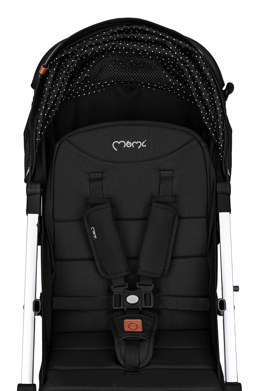 MOMI ESTELLE Kinderwagen für Kinder ab 6 Monat bis zu max körpergewicht von 15 kg, klappbar auf die Maße 65 x 51 x 21 cm, gewicht 7,5 kg, 5-Punkt-Sicherheitsgurt, koffer, grau-gold, Räder 6''/6,5''
