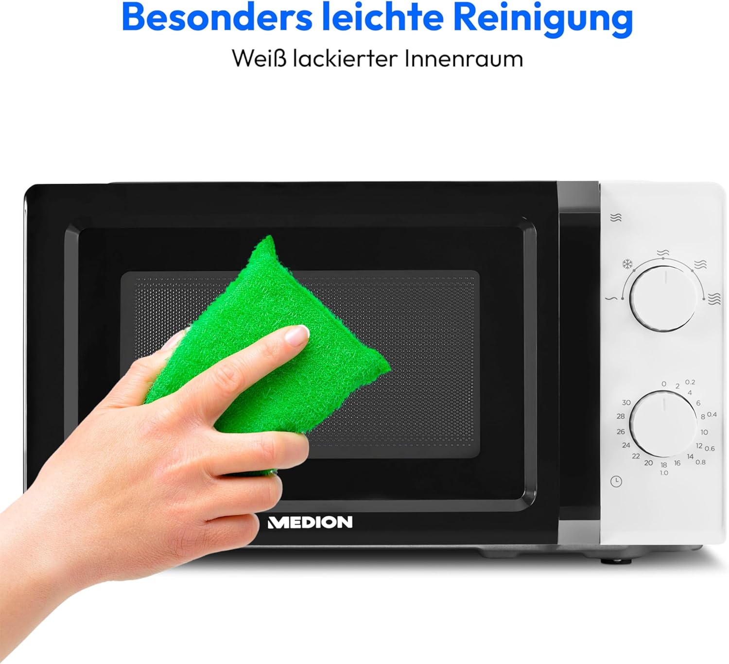 MEDION Mikrowelle, ca. 700 Watt Leistung, ca. 17 Liter Kapazitt, 6 Stufen, Auftaufunktion, MD 15644, schwarz/silber