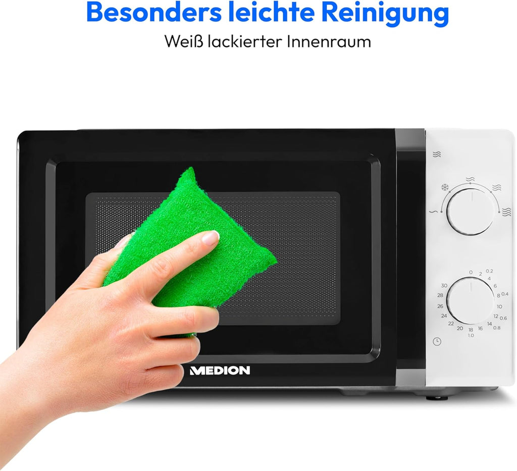 MEDION Forno a microonde (20 litri, 700 watt, compatto e salvaspazio, 5 livelli di potenza, funzione scongelamento, timer, MD11475) bianco