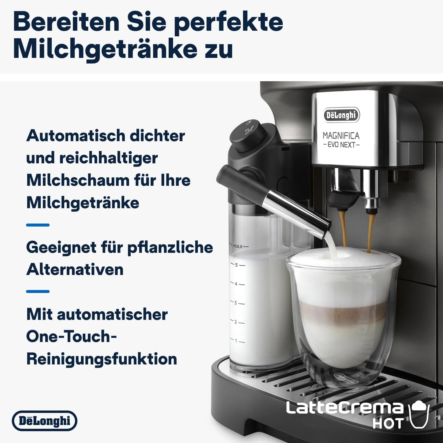 De'Longhi Magnifica Evo Next ECAM312.80.TB, Macchina automatica per caffè con 13 bevande (Cappuccino, Espresso, Latte Macchiato), Display a colori TFT da 2,4'', Sistema latte LatteCrema, Funzione 2 tazze, Titanio