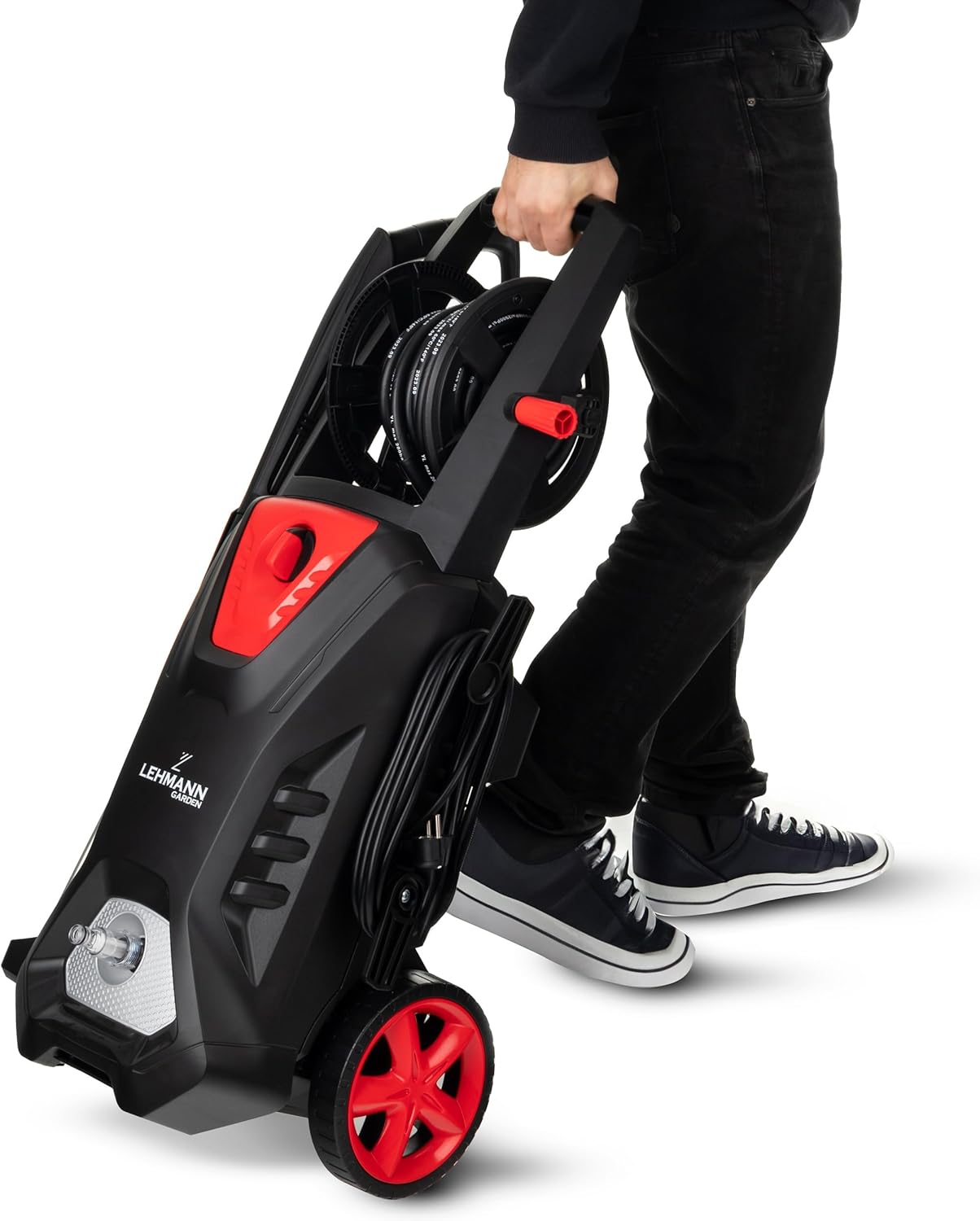 Lehmann LGAPW-3019 Idropulitrice Professionale con Motore a Induzione, 3000 W, Funzione di Aspirazione, Portata 492 l/h, Tubo da 12 Metri, Pulitore per Superfici Compatto con Serbatoio Detergente e Accessori