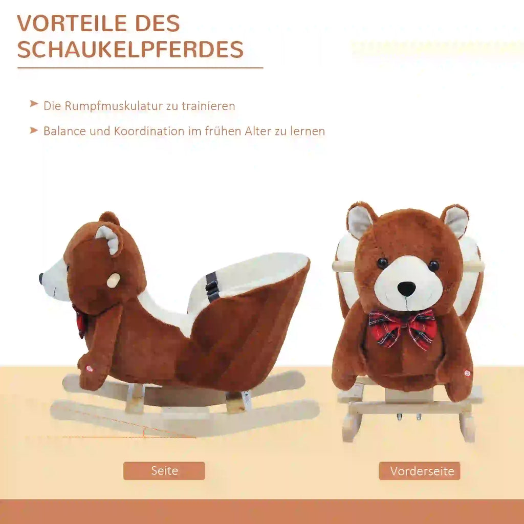 HOMCOM Cavalcabile Orsetto a Dondolo con Musica Cintura di Sicurezza Peluche