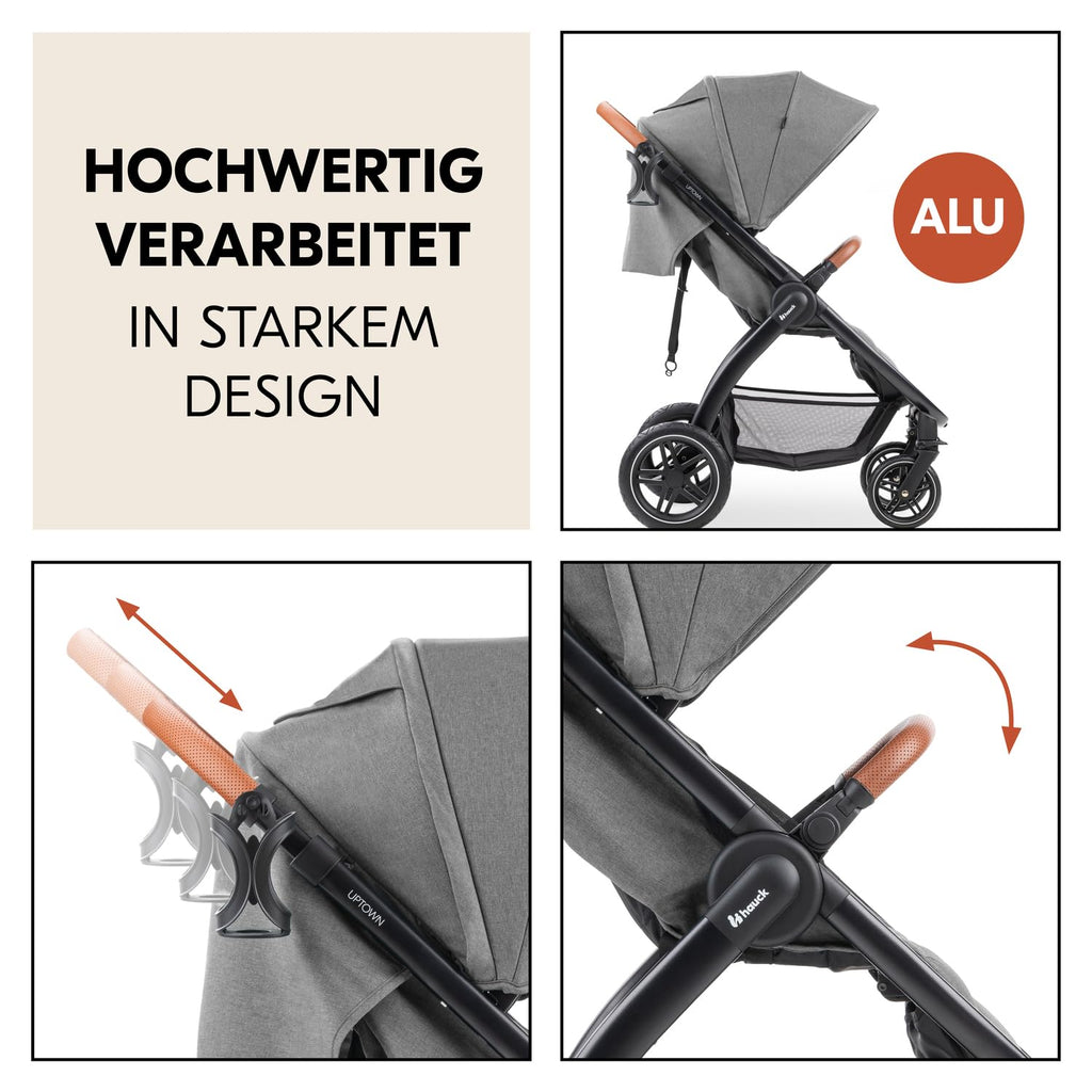 Hauck Uptown Passeggino Melange Rose – Passeggino per ogni terreno, seduta extra large, posizione nanna, ruote in gomma, sospensioni, compatto e facile da piegare, con parapioggia