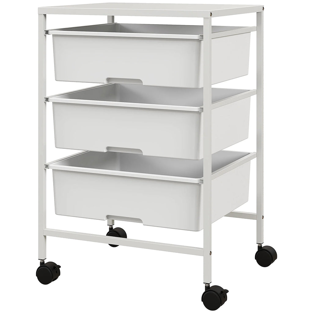 HOMCOM Carrello da Cucina con Ruote a 3 Cesti, Carrellino Salvaspazio, Bianco