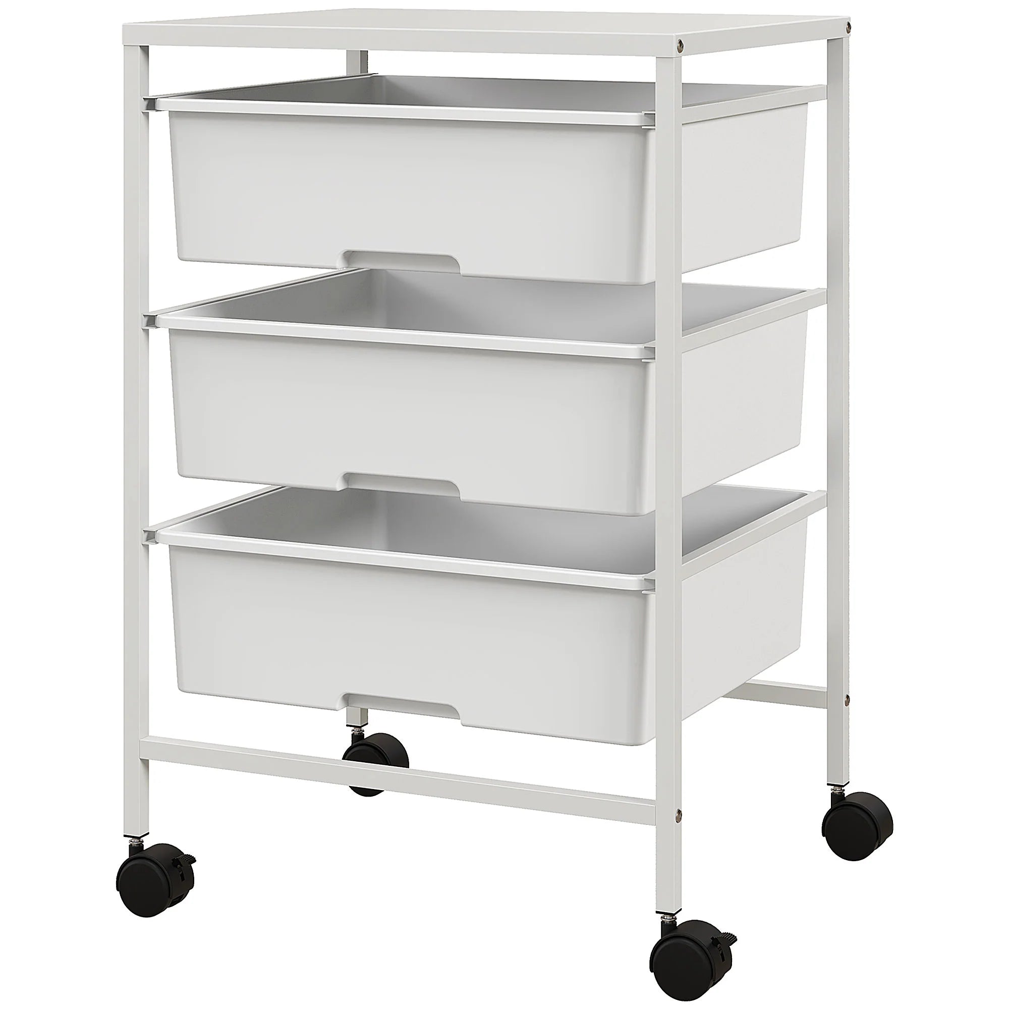 HOMCOM Carrello da Cucina con Ruote a 3 Cesti, Carrellino Salvaspazio, Bianco
