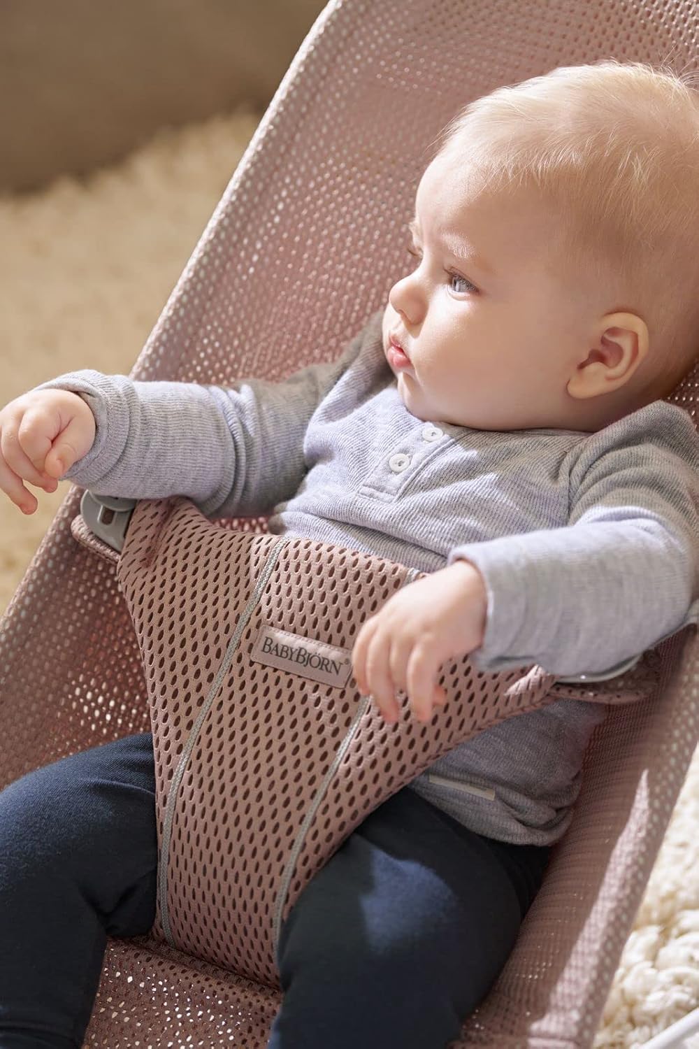 BabyBjörn Sdraietta Bliss, Tessuto trapuntato a petalo, Grigio Sabbia
