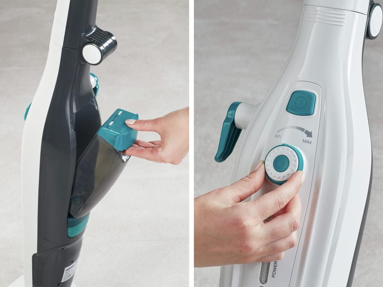Leifheit Pulitore a vapore CleanTenso Power 2.0 con vapore caldo contro i batteri, Mop a vapore con tempi di riscaldamento brevi e 50 minuti di autonomia, Scopa a vapore per la pulizia degli angoli, Spazzola a vapore dal design moderno