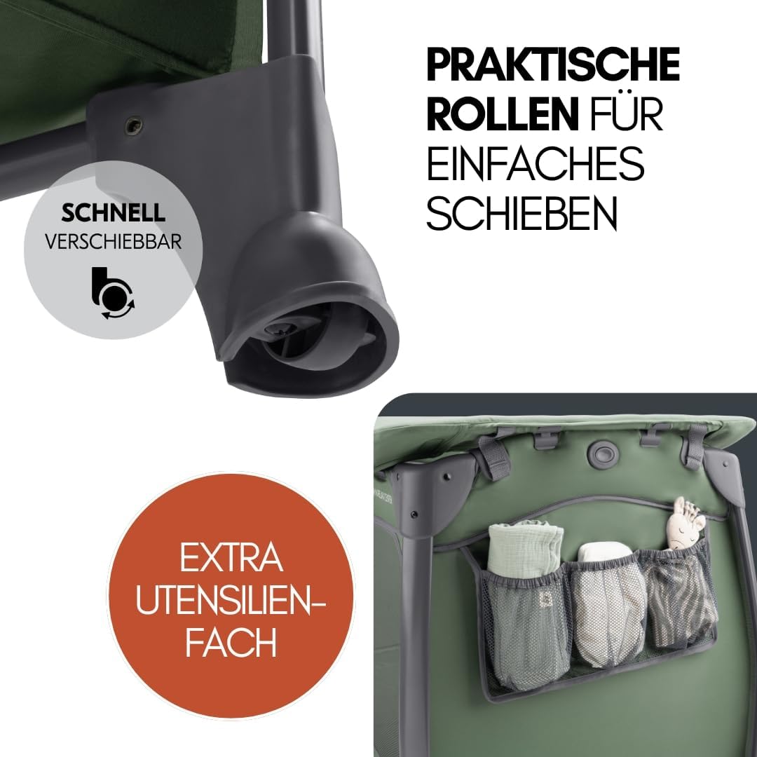 hauck Baby Reisebett Play n Relax Center Set mit Komfort Matratze und Insektenschutz - Babyreisebett mit Neugeborenen Einsatz, Wickelauflage und Tasche (höhenverstellbar & faltbar) - Dark Blue