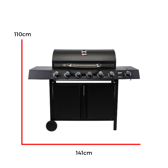 DOSE Barbecue a gas, 6+1 bruciatori, nero 141x110x48cm