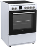 Cucina Daewoo F6EV22WL3DE con piano cottura in vetroceramica, classe energetica A, volume forno: 65 L, 8 funzioni di cottura con calore superiore/inferiore, smalto facile da pulire, 4 zone di cottura, bianca
