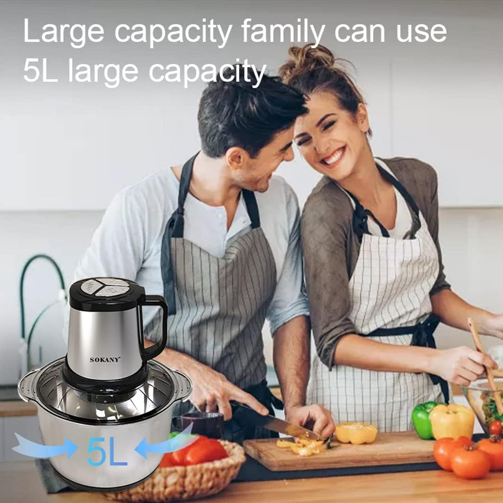 SOKANY Tritacarne Elettrico da Cucina 1500W con Ciotola in Acciaio Inox da 6,5L, Tritatutto con 3 Livelli di Velocità, Robot da Cucina con 4 Lame per Carne, Cipolle, Frutta, Verdura