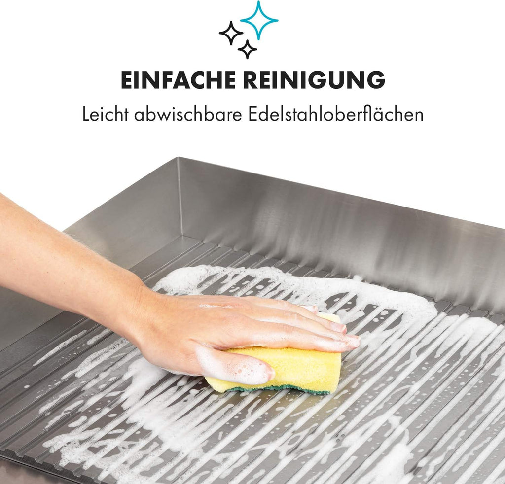 Klarstein Elektrogrill, Grillplatte, Elektrische Grillplatte, Tischgrill, Elektrogrill aus Edelstahl, Spritzschutz & Auffangbehälter, Glatte XL Grillfläche: 54,5x35 cm, Stufenlos 50-300 °C, 3000 Watt