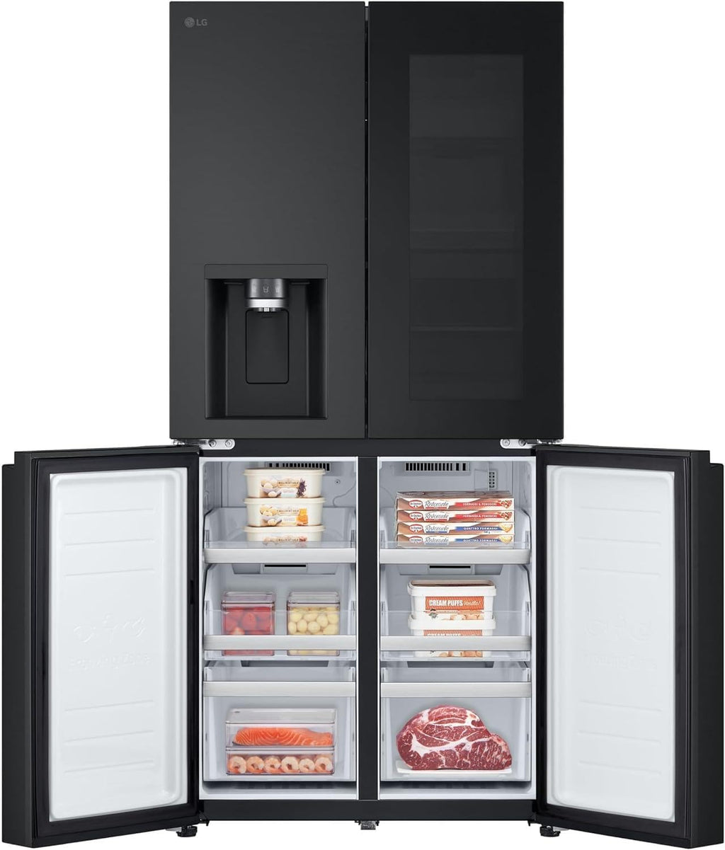 LG GMG861EPAE InstaView SLIM Multi-Door, Classe E, 508 L, Frigorifero Combinato, Erogatore di Ghiaccio, Ghiaccio Tritato e Acqua con UVnano, Total NoFrost, Compressore Smart Inverter, Wi-Fi, Colore Matte Black