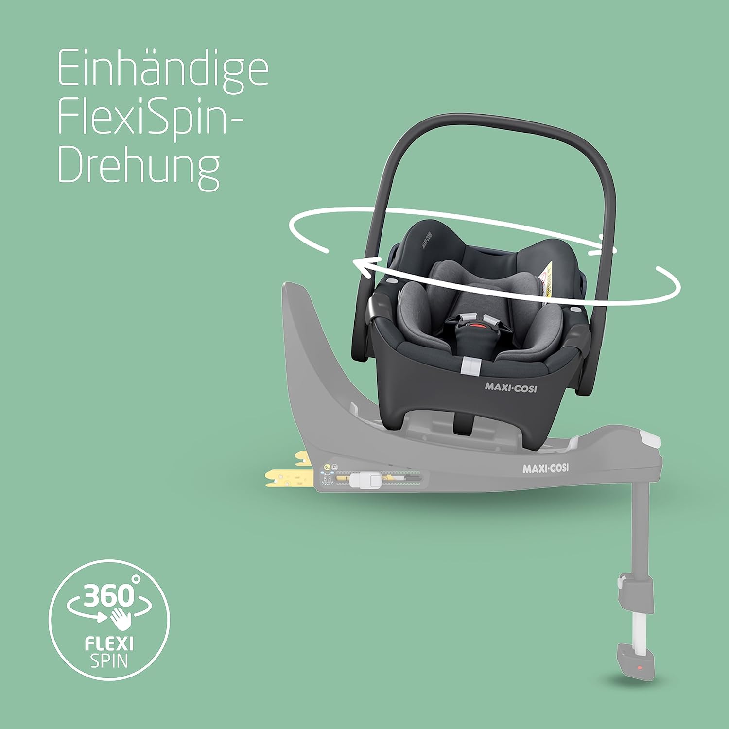 Maxi-Cosi Pebble 360 i-Size Babyschale Drehbar, Neugeborenen Autositz 360 Grad, 0–15 Monate (40–83 cm), Drehung mit einer, ClimaFlow, Easy-In-Gurt, G-CELL Seitenaufprallschutz, Essential Graphite