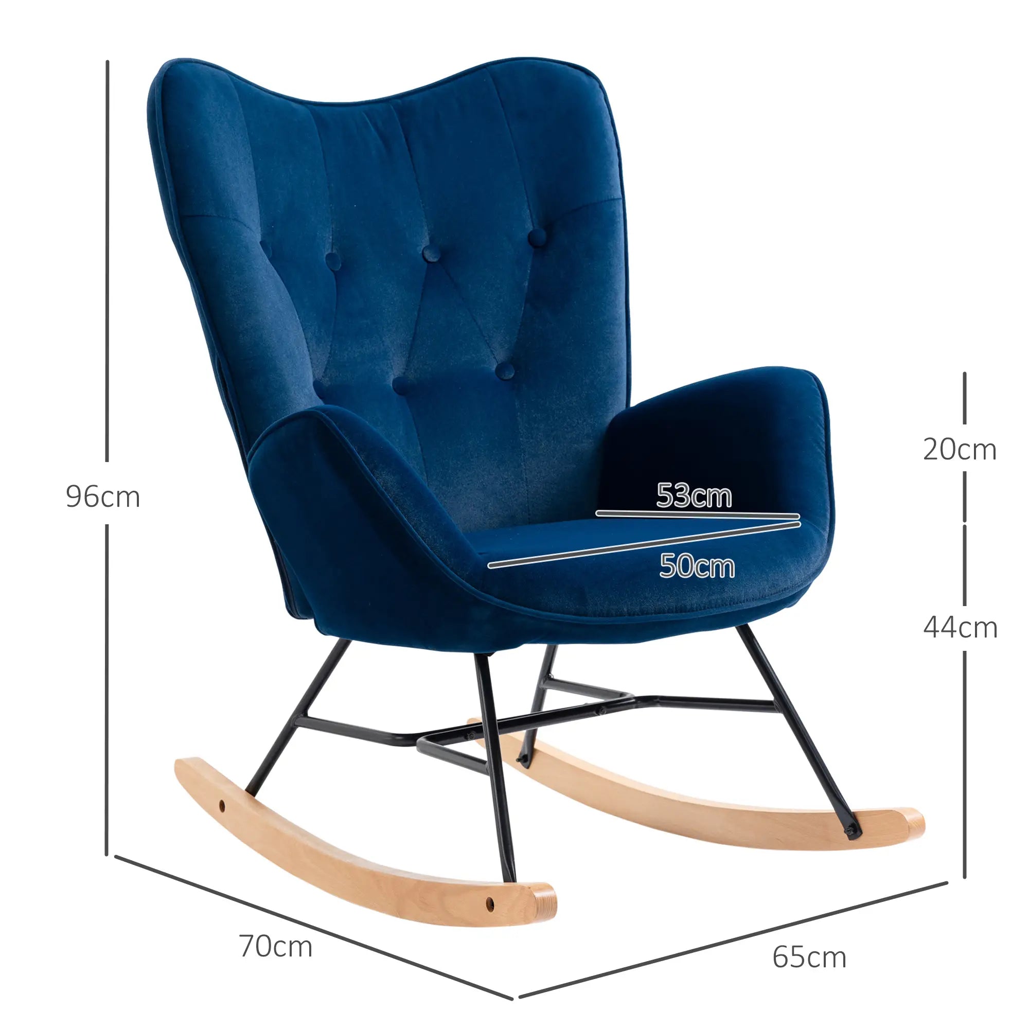 HOMCOM Sedia a Dondolo Scandinava Schienale Alto Effetto Velluto Blu