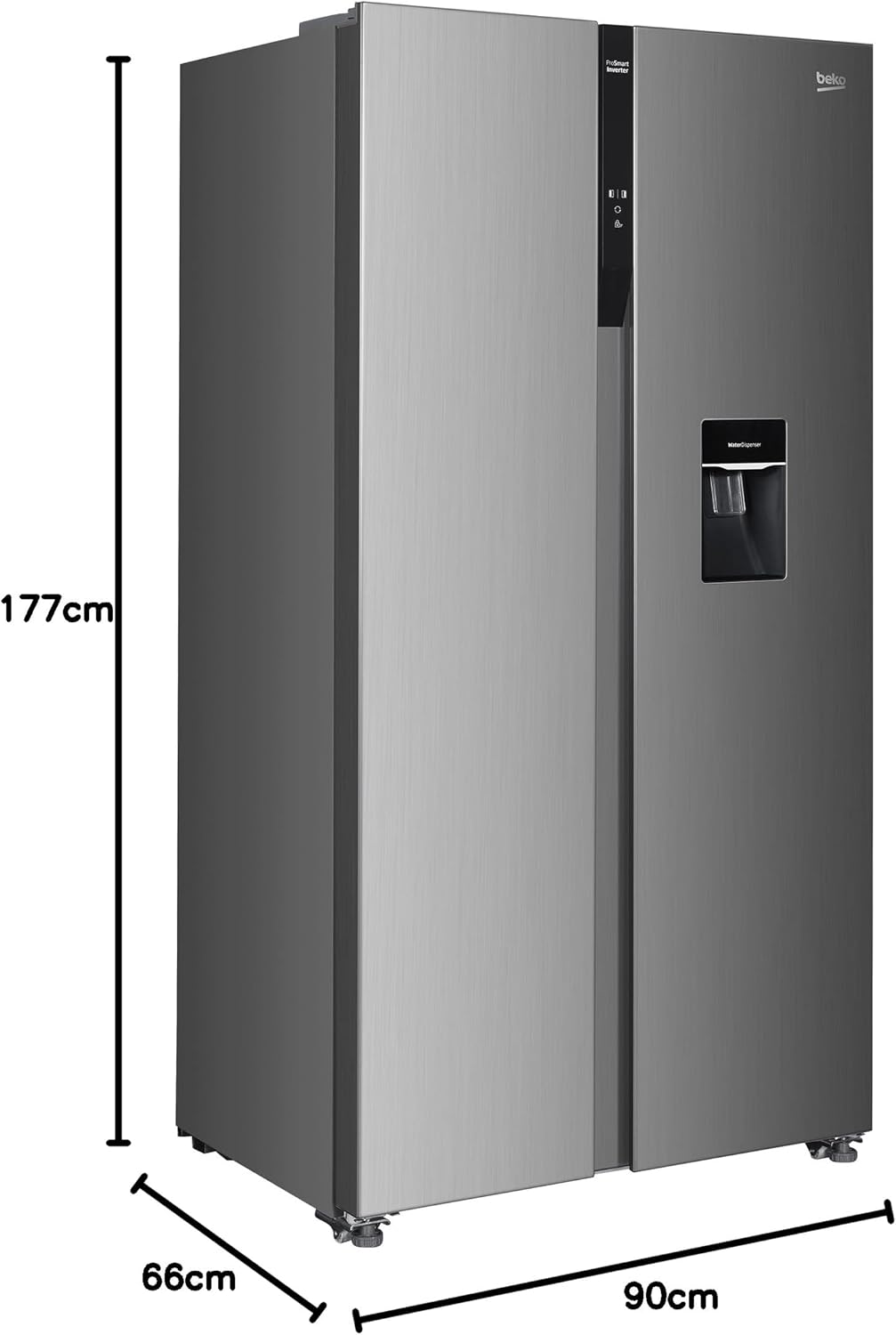 Beko GNO5322WDXPN Side-by-Side, frigorifero, congelatore, volume totale 532 l, vano frigorifero 347 litri, vano congelatore 185 litri, display multifunzione, NoFrost, dispenser acqua, acciaio inossidabile