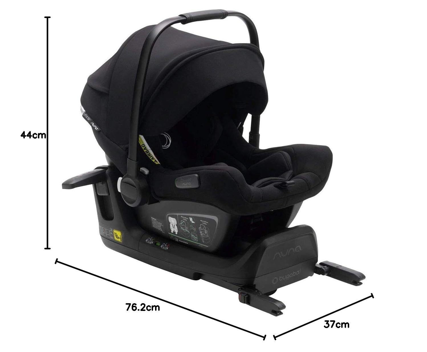 Bugaboo Turtle Air by Nuna, seggiolino auto confortevole per neonati e bambini piccoli, ultraleggero, sicuro e pratico, con capottina parasole e finestrella, nero