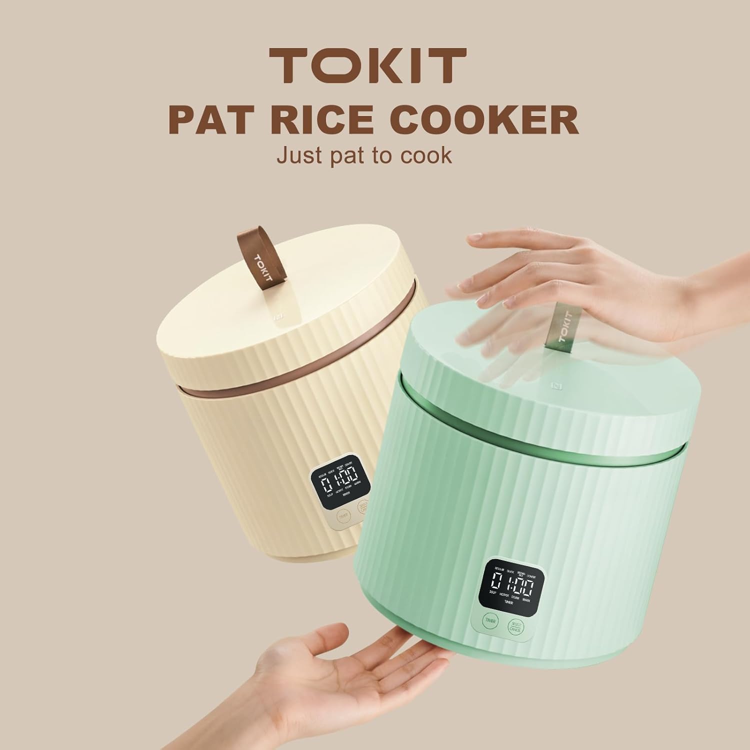 TOKIT Cuociriso 1.5L Pro Mini Piccolo ma Multifunzione con Tasto Touch Display per 1-3 persone Pentola Interna Antiaderente Rivestita in Ceramica (Bianco)