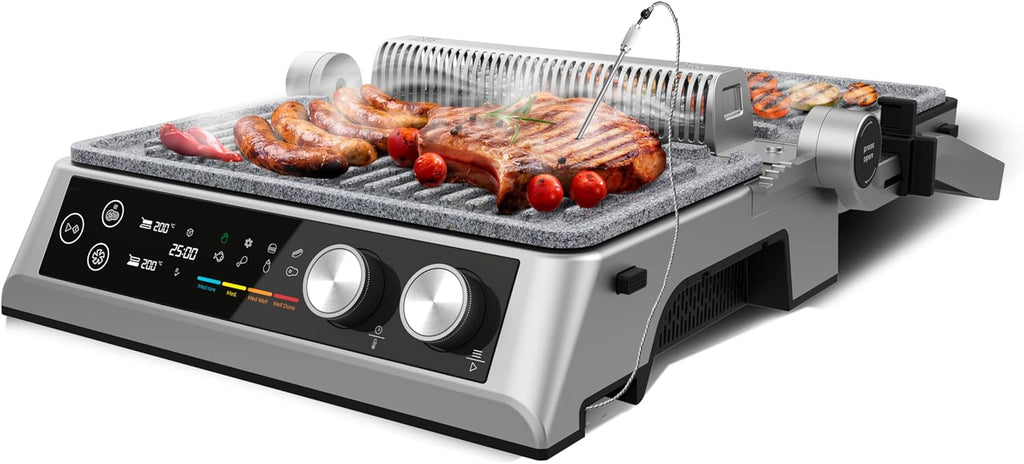 Cecotec Elektrogrill mit abnehmbaren Platten Rockn'Grill Bistro. 2400W, Rauchfreies und gesundes Kochen, Touch-Steuerung, Platten mit unabhängiger Temperaturregelung, inklusive Temperatursonde.