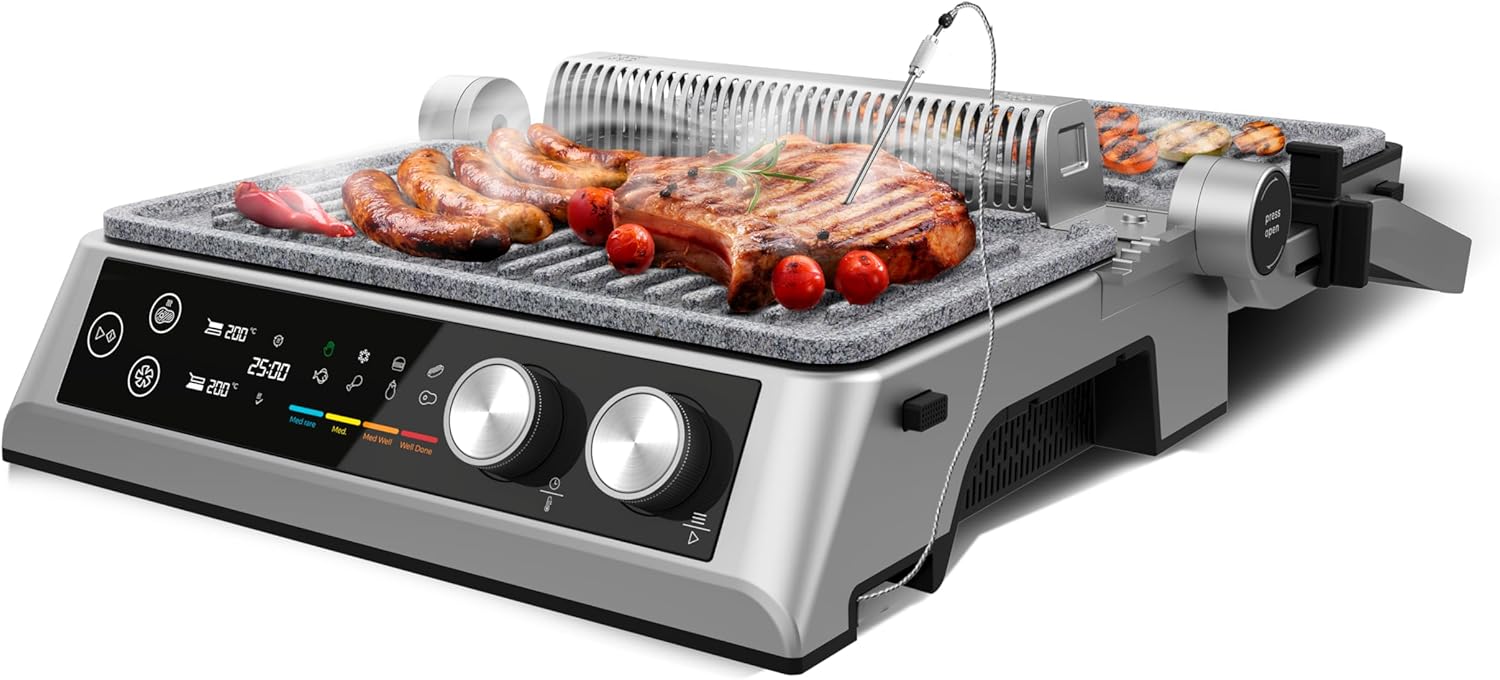 Cecotec Elektrogrill mit abnehmbaren Platten Rockn'Grill Bistro. 2400W, Rauchfreies und gesundes Kochen, Touch-Steuerung, Platten mit unabhängiger Temperaturregelung, inklusive Temperatursonde.