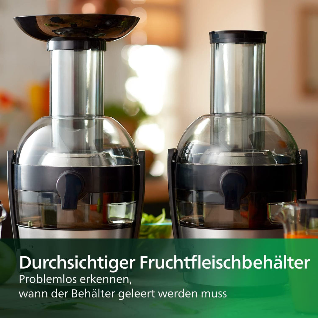 Philips Centrifuga – 1100W, 2L, App di ricette HomeID, Apertura extra-large, QuickClean (HR1921/20), 25 x 43.2 x 29.6 cm, Acciaio inossidabile