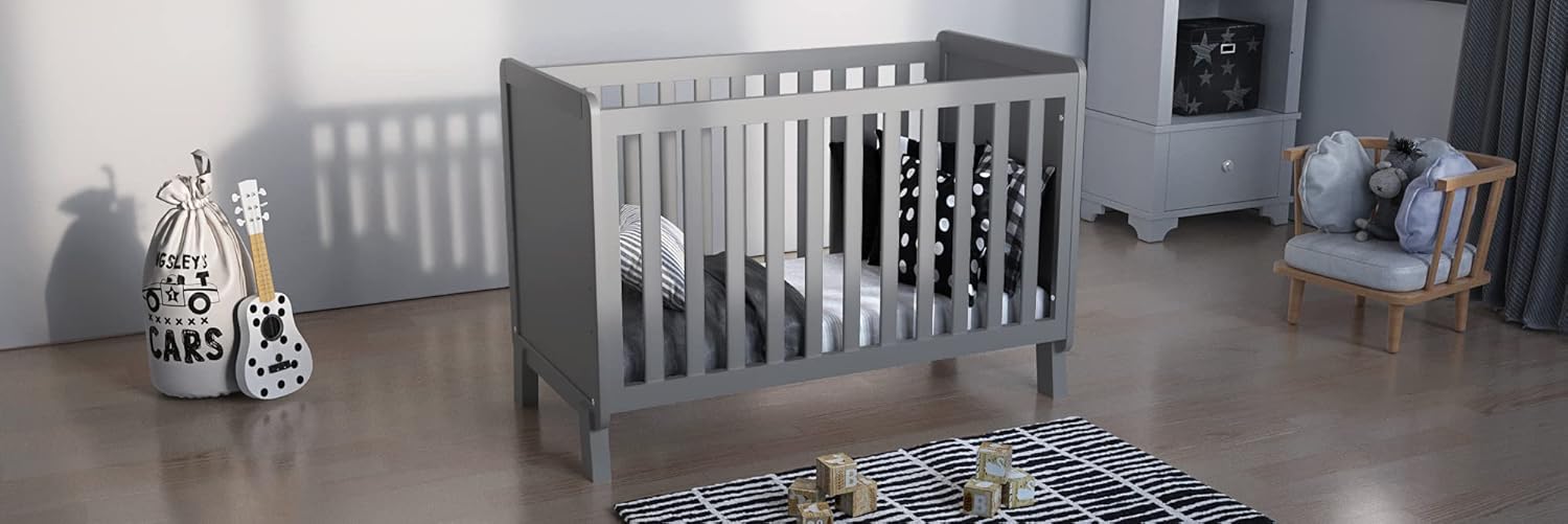 Love For Sleep Babybett Beistellbett 120x60cm mit Schaumstoffmatratze Aloe Vera Grau-Kiefer Francis Kinderbett Baby Bett Holz - Kinderbett Babybett, Mitwachsend Gitterbett Baby Bed