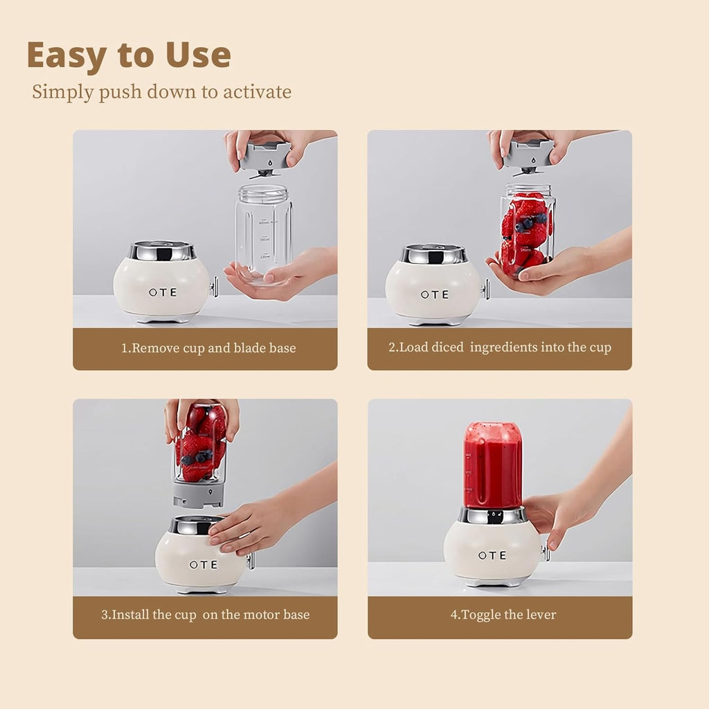 OTE Tragbarer Persnlicher Standmixer, Glasmixer Juicer, Edelstahlgehuse und 400 ml dickes Borosilikatglas-Design Standmixer Mini Blender, 20.000 U/min, Geeignet für Sfte, Reisen, BPA-Free, Wei