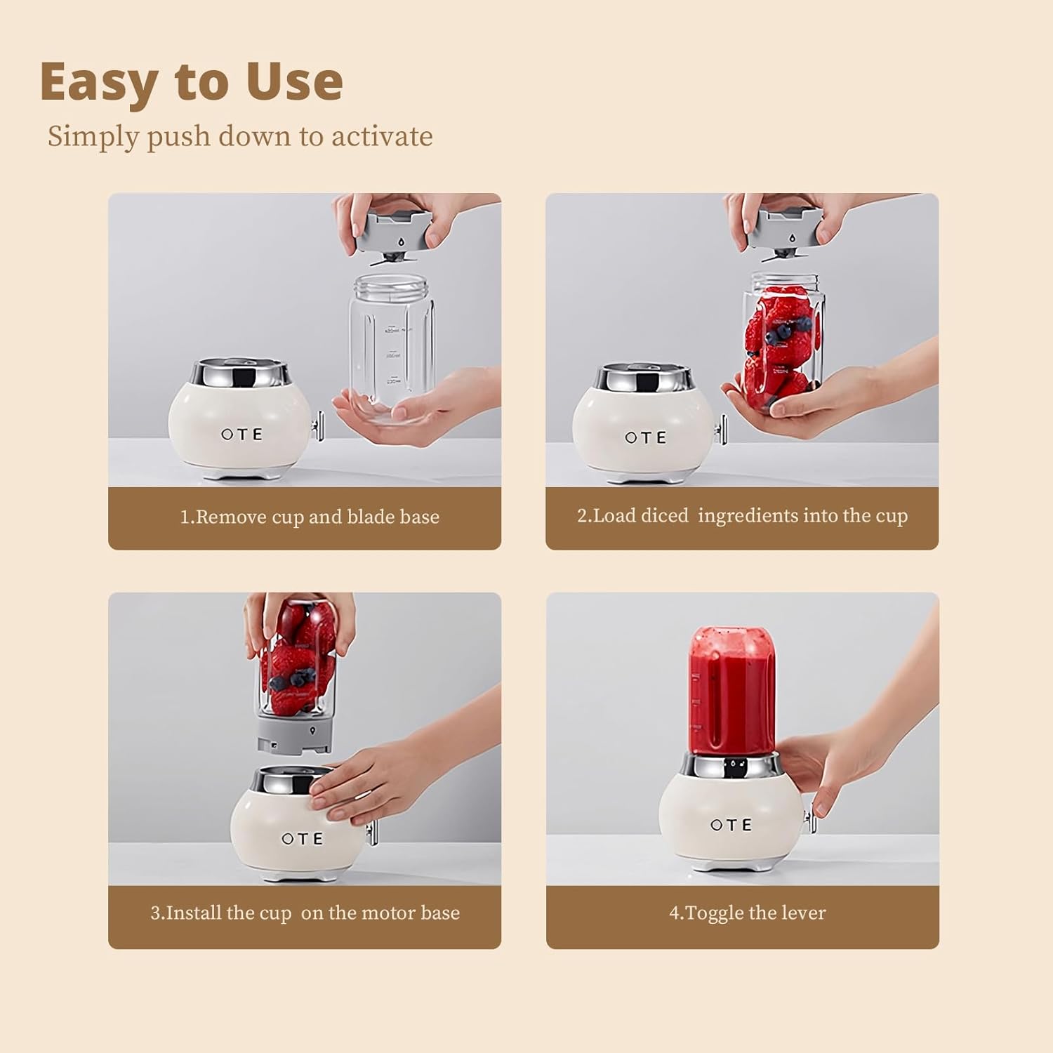 OTE Tragbarer Persnlicher Standmixer, Glasmixer Juicer, Edelstahlgehuse und 400 ml dickes Borosilikatglas-Design Standmixer Mini Blender, 20.000 U/min, Geeignet für Sfte, Reisen, BPA-Free, Wei
