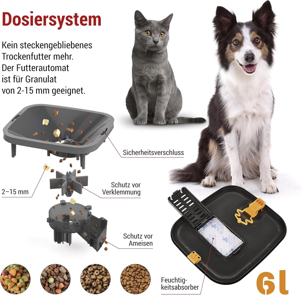 EMOS - GoSmart Futterautomat 6 l mit Kamera - WLAN Pet Care Futterspender mit App - Trockenfutter Automat für Katze & Hund mit Zeitplan, Sprachaufzeichnung, Dosierung 1–12 Mahlzeiten pro Tag - Schwarz