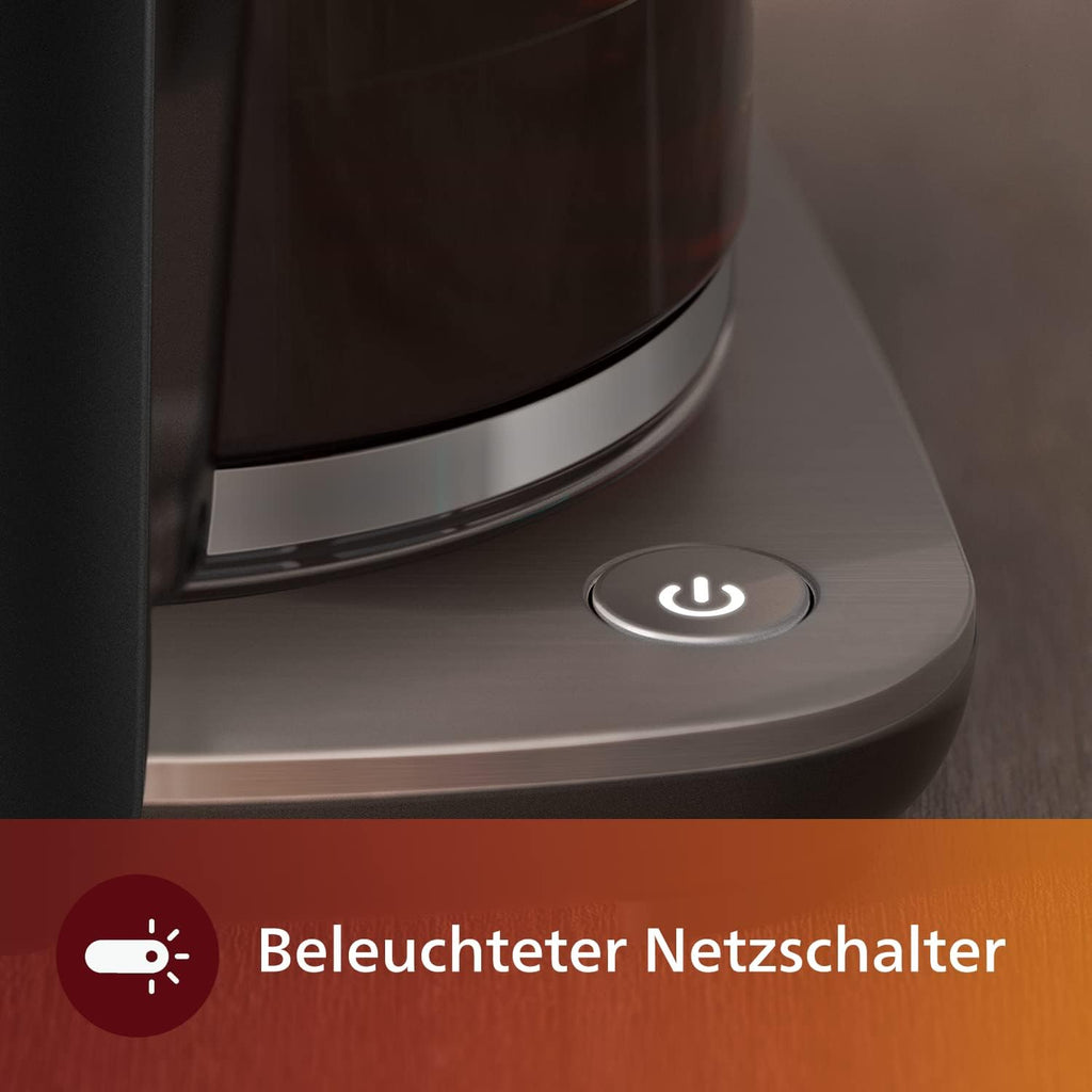 Macchina da caffè con filtro Philips All-in-1 – macinacaffè a cono integrato per caffè appena macinato – doppio contenitore per chicchi, caraffa in vetro da 1,25 litri, impostazione individuale dell'intensità (HD7900/50)
