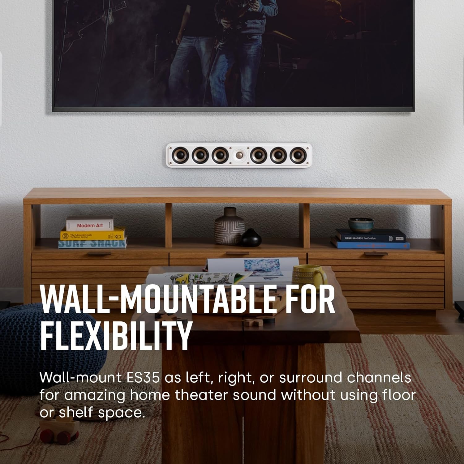 Polk Audio SIGS35CELWT Signature Elite ES35 Altoparlante centrale, altoparlante centrale sottile ad alta risoluzione, certificato Hi-Res, compatibile con Dolby Atmos e DTS:X, bianco