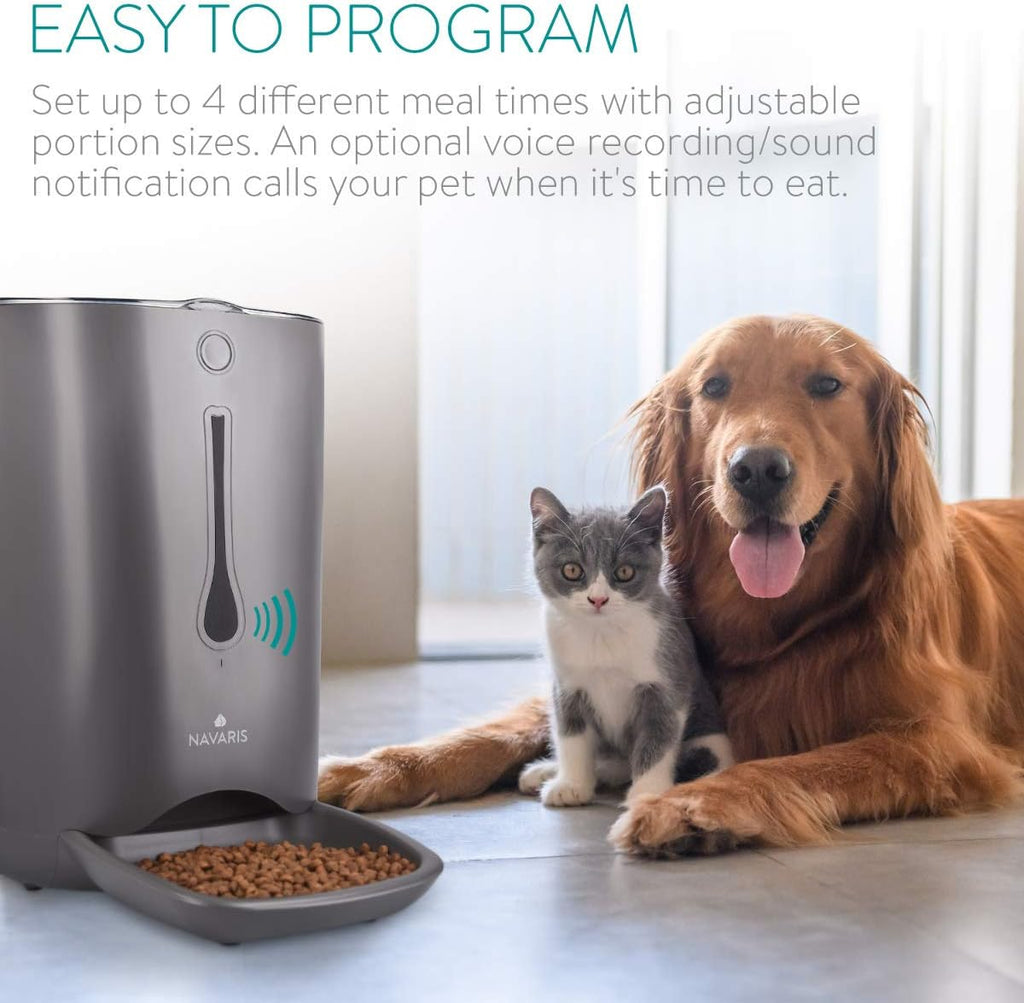 Navaris Distributore Automatico di Cibo con Timer - Ciotola per Alimenti Automatica da 6L con Timer e Notifica Sonora - per Cane e Gatto