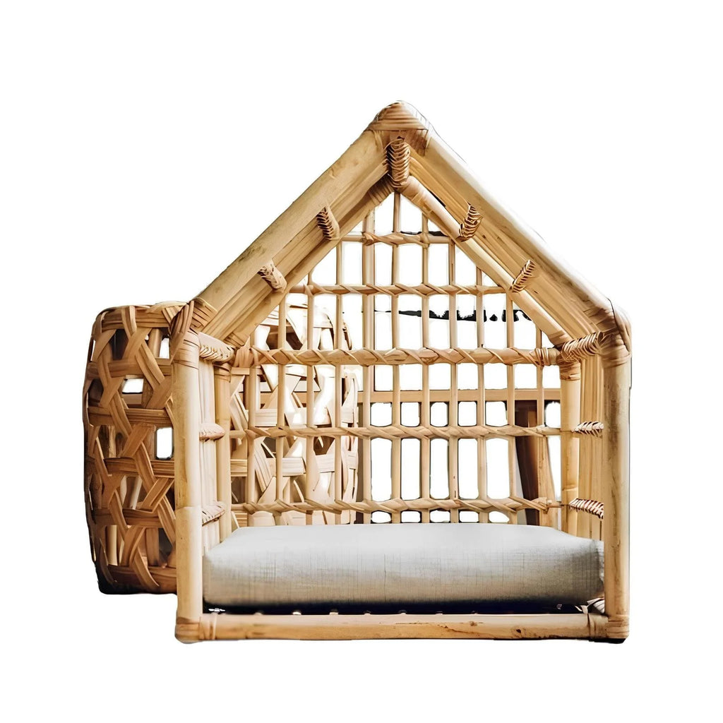 Luxurises handgefertigtes Rattan-Hundebett – Natürlicher Komfort für stilvolle Hunde