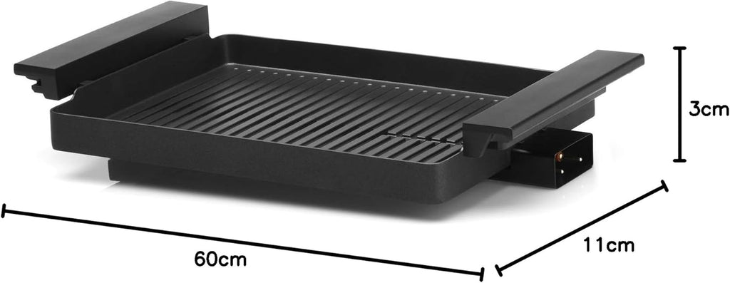 WMF Lono Barbecue elettrico da tavolo con coperchio in vetro, piastra rivestita, vaschetta raccogli-grasso rimovibile, lavabile in lavastoviglie, acciaio inox opaco, 2200 Watt