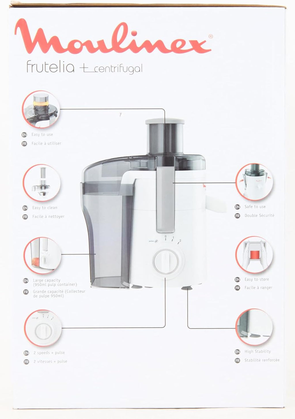 Moulinex JU3701 Frutelia+ Entsafter mit breiter ffnung, leicht zu reinigen, 2 Geschwindigkeiten und Pulsmodus, 350 W
