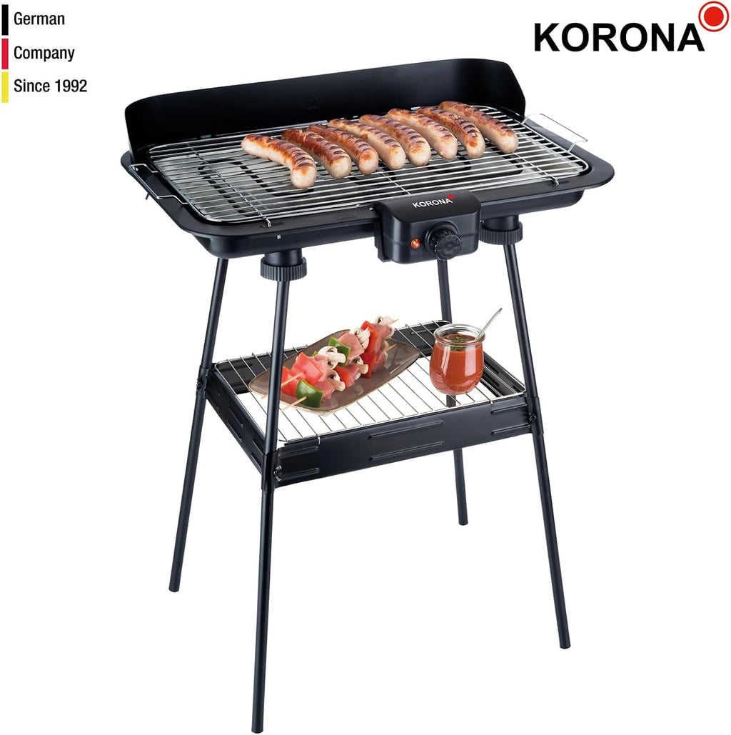 Korona 46222 Elektro-Standgrill mit Rollen | 2400 Watt Elektrogrill | Geteilte XXL Grillfläche, geriffelt und glatt | mit Deckel und Temperaturanzeige
