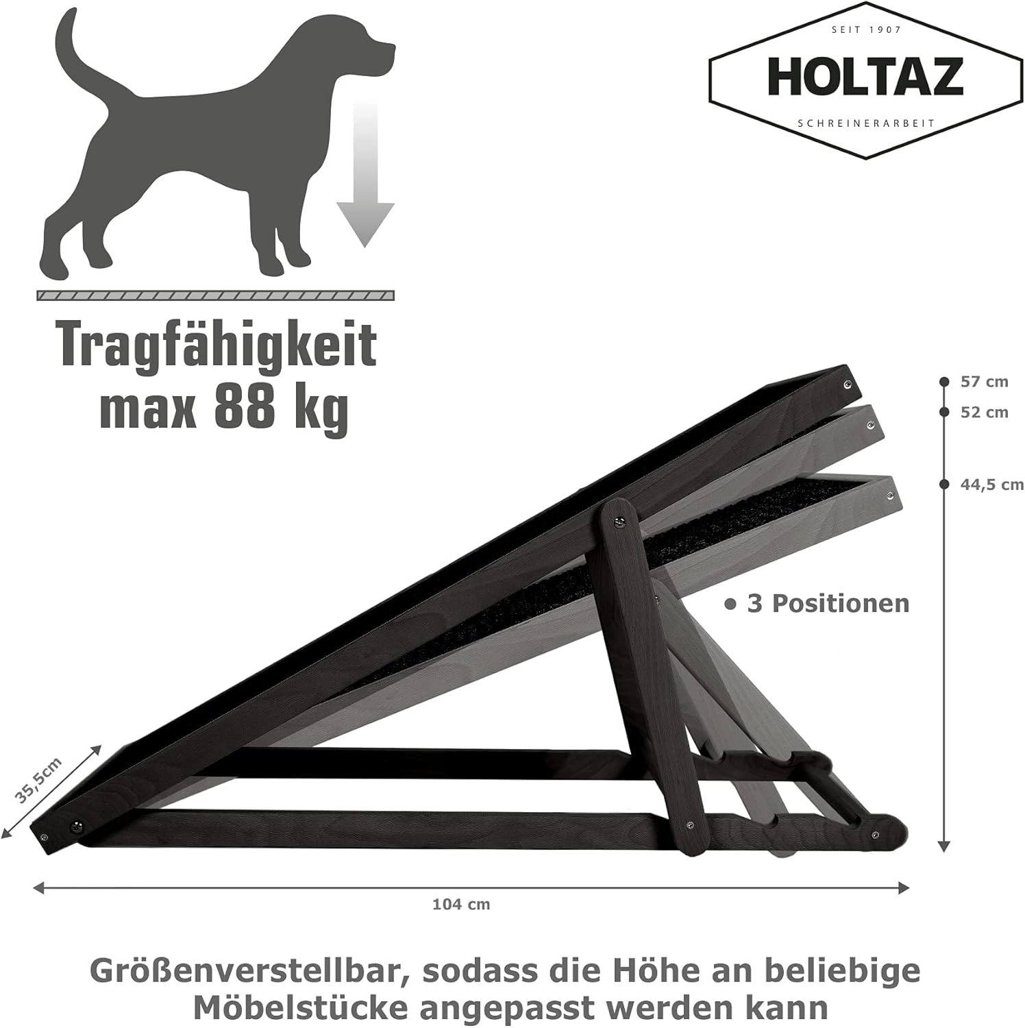 Holtaz Rampa per Cani Rampa per Gatti Scaletta per Cani per Letto o Divano Pieghevole in Legno Petwalk Scala per Cani Rampa di Carico per Animali Domestici con Inserto Antiscivolo Naturale